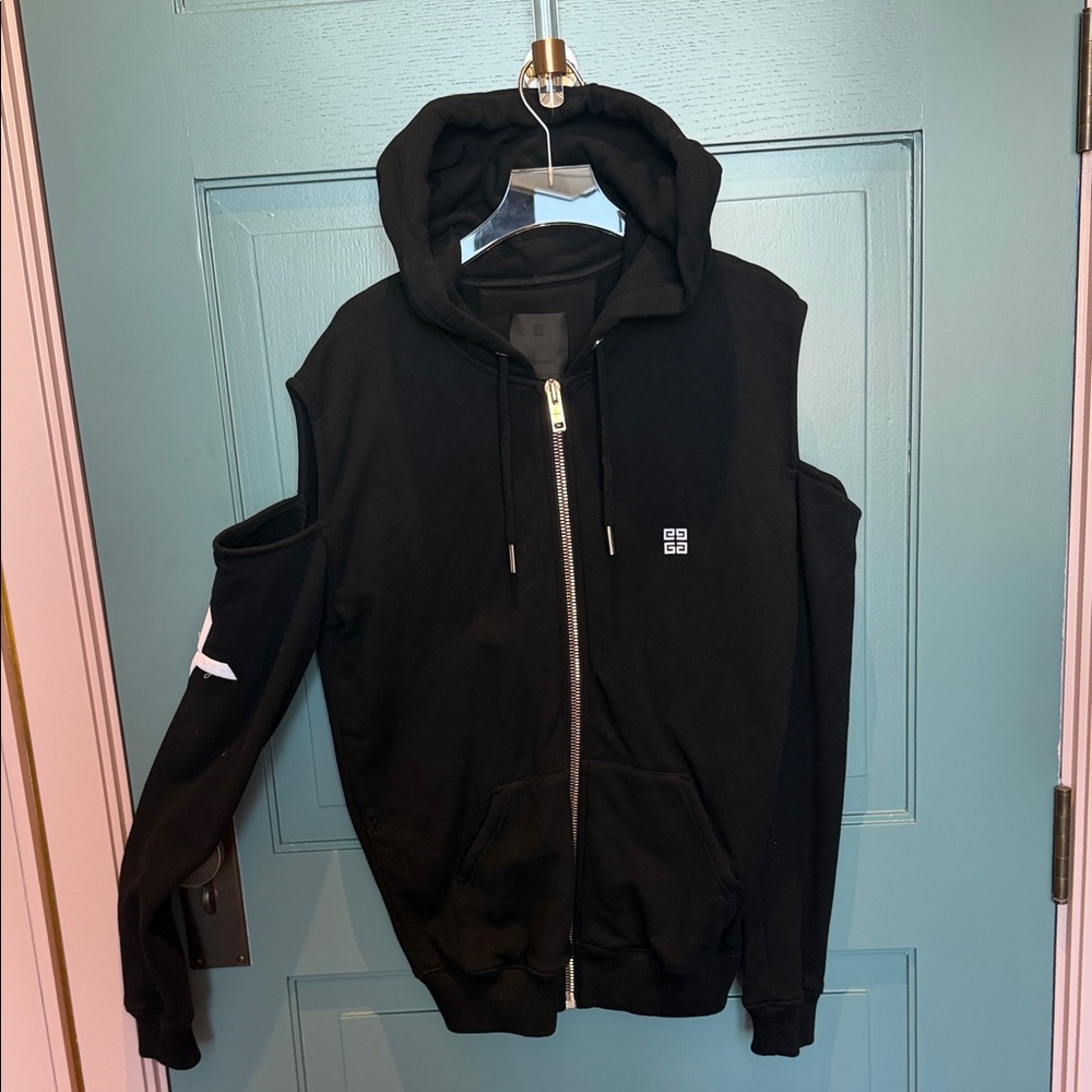 Givenchy Black Hooded Zip Sweatshirt with Branded label on front and back